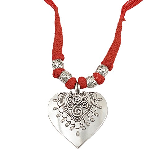 Boho Tribal Necklace with Double Layer Chains and Turquoise Pendant