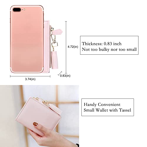 GEEAD Small Wallets for Women Bifold Slim Coin Purse Zipper ID Card Holder PU Leather Pink3