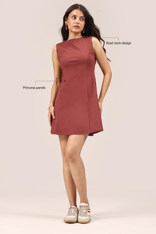 Image of BlissClub Womens Ultimate Dress, Fit & Flare Silhouette, Boat Neck Dress with Side Pocket, Soft Stretchy Everyday