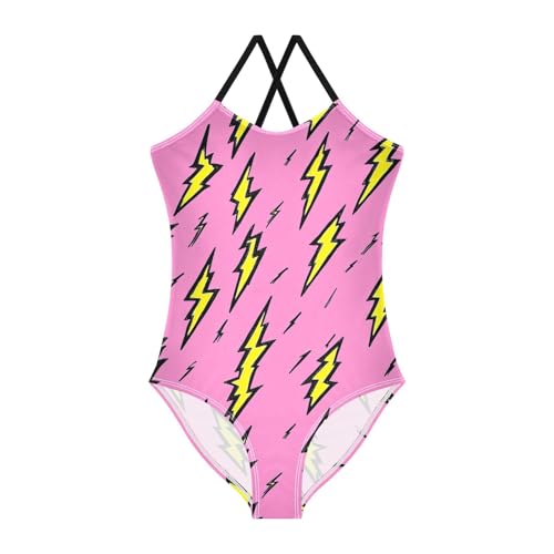 Yellow Lightning Bolts Girls One Piece Swimsuits Sport Halter Swimwear Beach Bathing Suit 3T - Main Image
