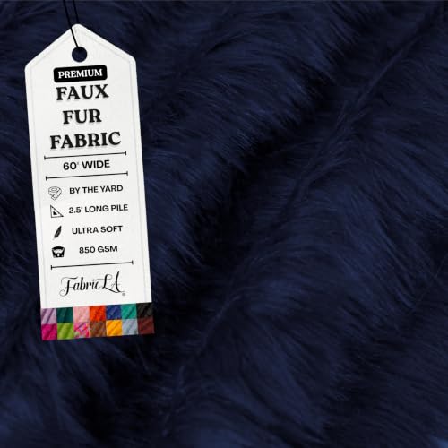 Image of FabricLA Faux Fur Fabric by The Yard - Artificial Craft Fur - 36 inch X 60 inch Inch Wide - Fur Fabric for Craft Supply, DIY Furry Plush Projects, Sewing, Decoration, Upholstery, Navy Blue, 1 Yard
