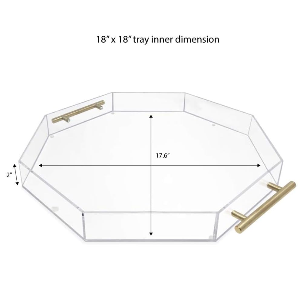 Bandeja de servir acrílica resistente, forma octágono con asas de metal pulido, a prueba de derrames, fácil de limpiar para cocina, baño, uso doméstico
