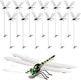 12 Pack 3D Dragonfly Clips, Fake Dragonflies with Stakes, Realistic Plastic Dragonfly Garden Decorations, Fly...