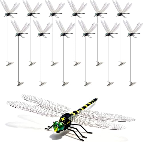 Cushry 12 Pack 3D Dragonfly Clips with Stakes