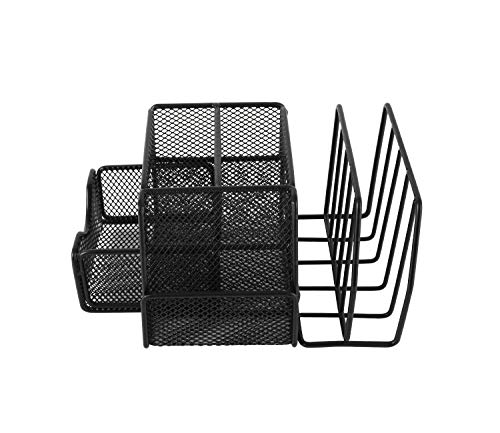 Superbpag Mesh Office Supplies Desk Organizer Caddy and Storage with Drawer and 2 Letter Sorter, Desktop Mesh Collection with Pen Holder, Black
