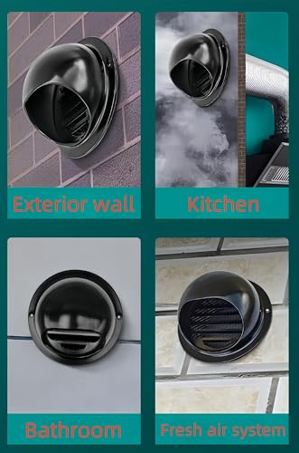 3 Vent Round Cover, Stainless Steel Wall Round Vent Hole Ventilating Cover, Air Ventilation and Exhaust Wall Vent Outlet Hood, HVAC Ducting Vent Cover (Black 1pcs 3inch)