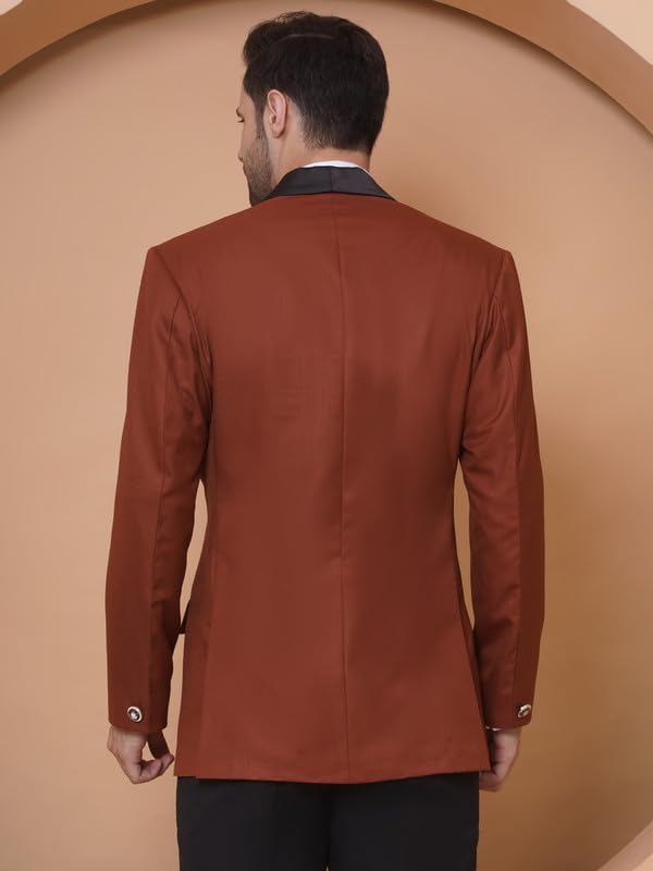 Image of FAVOROSKI Tuxedo Blazer for Men with 2 Pockets | Rayon Slim Fit Blazers | Ethnic Wear Tuxedos | One Button Solid Tuxedo Blazers in Shawl Collar | Blazer for Wedding, Festive, Formal
