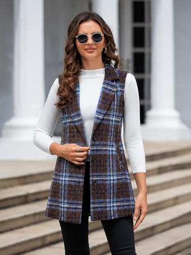 Image of IDEALSANXUN Plaid Vest for Women Fall Winter Sleeveless Blazer Jackets