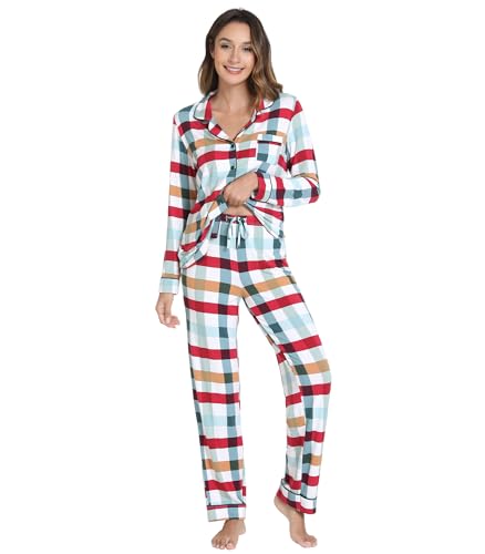 Image of WiWi Viscose from Bamboo Women's Pajamas Set Super Soft Button Down Top and Pants Sleepwear Cooling Pjs S-3X