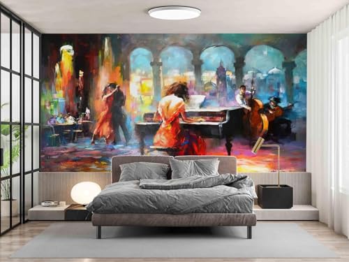 Tzxztt Música Abstracta Vintage Papel Pintado 3D Póster Restaurante Dormitorio Salón Sofá TV Pared Decorativa-400cm×280cm
