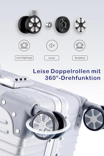 yuweijie Handgepäck Koffer&Trolleys Alurahmen Hartschalen in 100% Polycarbonat,Reisekoffer mit 4 Rollen,Größ Koffer,TSA-Schloss (S, Silber, 55cm, 35L)
