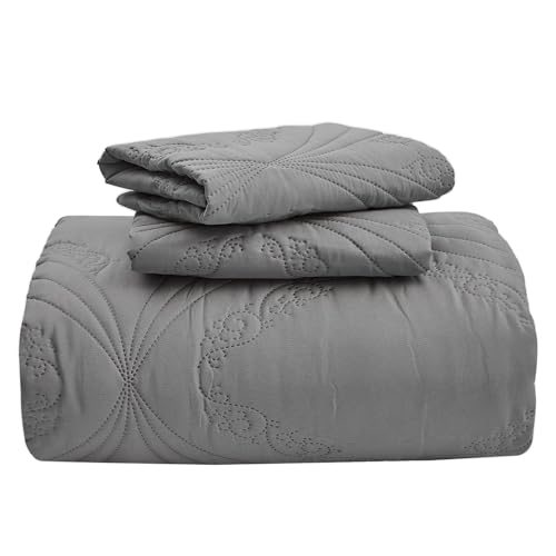 Image of Kingnex Oversized King Bedspreads 128x120 for Tall King or Cal King Bed Ultrasonic Quilted Coverlet Set 3 Piece Include 1 Extra Wide Quilt 2 Pillowcases Dark Grey