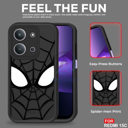 Image of AESTMO Back Case Cover for Redmi 15C 5G / Poco C85 5G Cover | Spidey Face Mask Design | Silicone Case | Full Body Protection | Camera Protection Back Cover for Redmi 15C 5G / Poco C85 5G (Black)