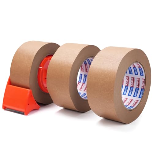 ADHES Kraft Paper Tape with Dispenser (3 Rolls)