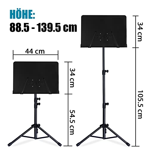 GLEAM Notenständer - Zweifachnutzung Tischbuchständer aus Metall mit Tragetasche, Mappe und Klammer 5 in 1