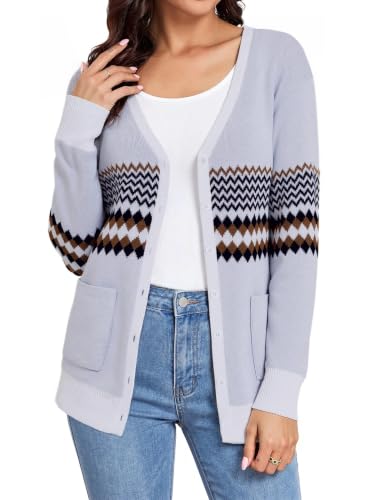 Image of Women's Lightweight Button Down Cardigan Sweaters Long Sleeve Classic V Neck Knit Soft Shrugs with Pocket
