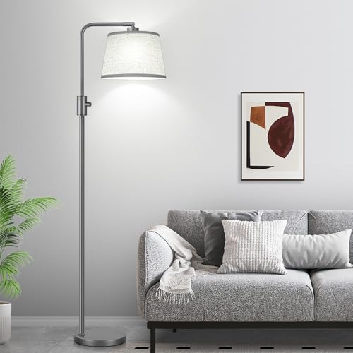 Image of 【Upgraded】 Dimmable Floor Lamp, 1000 Lumens LED Edison Bulb Included, Arc Floor Lamps for Living Room Modern Standing Lamp with Linen Shade, Tall Lamps for Living Room Bedroom Office Dining Room-Grey