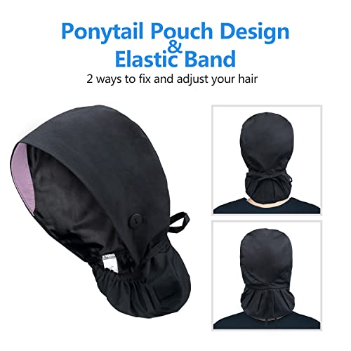 IRIS CRAFT Adjustable Working Cap with Button, Cotton Working Hat Sweatband with Ponytail Pocket Elastic Tie