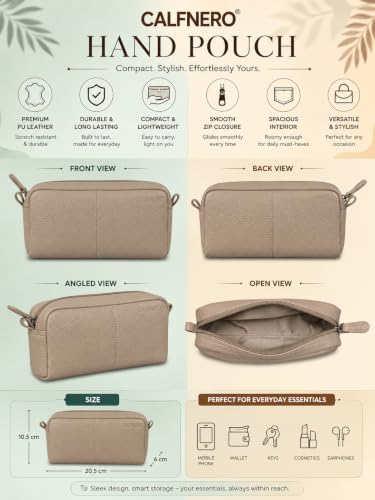 Image of Calfnero Genuine Leather Toiletry Bag for Men & Women | Premium Leather Travel-Pouch | Toiletry Organizer | Cosmetic & Shaving Kit Bag | Unisex Travel Dopp Kit (Beige)