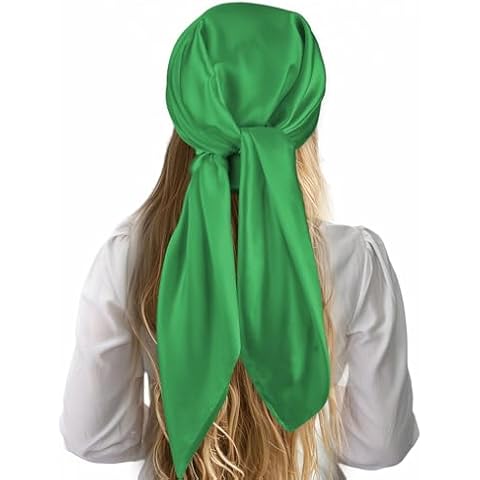 JIEYAO 35" Square Head Scarf for Women, Large Polyester Hair Bandana, Solid Color Head Scarves Sleeping Head Wraps for Women (Green) Cover