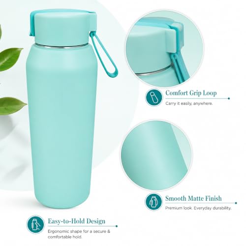 Image of Stainless Steel Water Bottle for School Office Travel | Printed Water Bottle | Drinking Bottle for Home Gym College | Stylish Bottle for Daily Use Picnic & Gifting (Mint Green)
