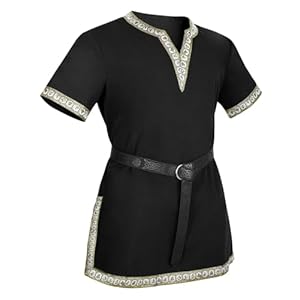 VONMELLI Herren Mittelalter Kostüm Hemden Renaissance Vintage Tunika Wikinger Ritter Pirat mit Schwarz Wikinger Gürtel für Halloween Cosplay Schwarz mit Mittelalter Gürtel M