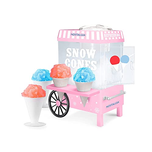 Nostalgia Vintage Countertop Snow Cone Machine - Slushie Machine - Shaved Ice Machine And Crushed Ice Maker - Makes 20 Icy Treats, Includes 2 Reusable Plastic Cups & Ice Scoop – Pink #TOP22