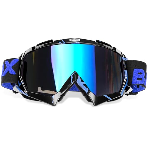 KINGBIKE Motocross Brille Mtb Brille Dirt Bike ATV Crossbrille goggle Sicherheit Tactical Riding Motorradbrillen für Herren Damen Jugend (Schwarz Blau, Large)