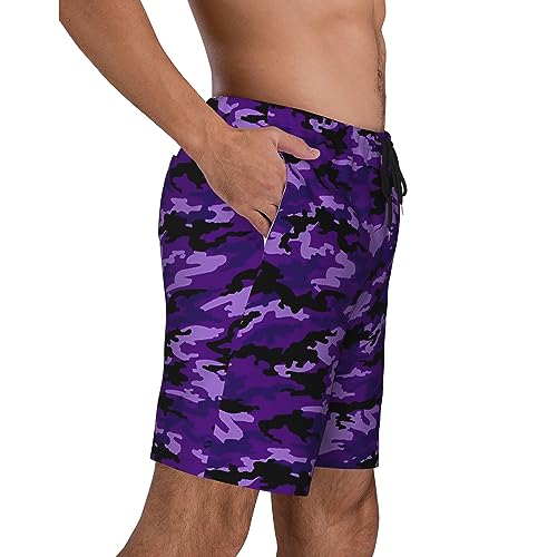 Purple Camouflage with Black Mens Swim Trunks Quick Dry Swim Shorts Swimwear Bathing Suits with Pockets2