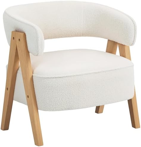 HOMCOM Fauteuil de Salon en Tissu Bouclette, Chaise rembourrée, A...