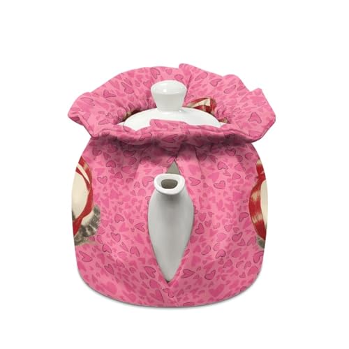 Image of Valentine Teapot Cozy for Teapot Cat Tea Pots Cozy for Keeping Warm Portable Easy to Clean Coffee Pot Cozy Polyester for Hotel Thicken Kettle Dust Cover for Kitchen