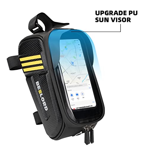 Beelord Bike Bags For Bicycles, Cycling Frame Bag With Cell Phone Holder For Adult Road Mountain Bike Accessories, Top Tube Handlebar Pouch With Touch Screen And Rain Cover For Mtb E-Bike,6.8‘’ #TOP6