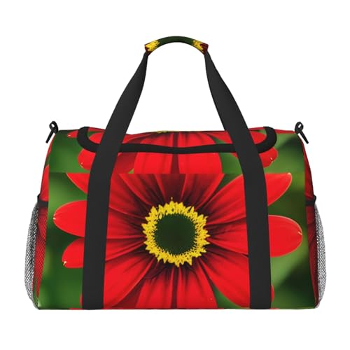 Red Flower Print Travel Hand Travel Bag Weekender Overnight Carry On Tote Foldable Crossbody Bag