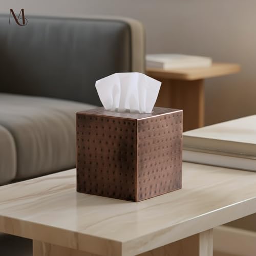 Monarch Abode Tissue Box Cover Square – Hand Hammered Antique Copper Metal Tissue Holder Box for Bathroom Accessory, Aesthetic Decorative Facial Napkin Cube for Modern Home Decor - Image 4