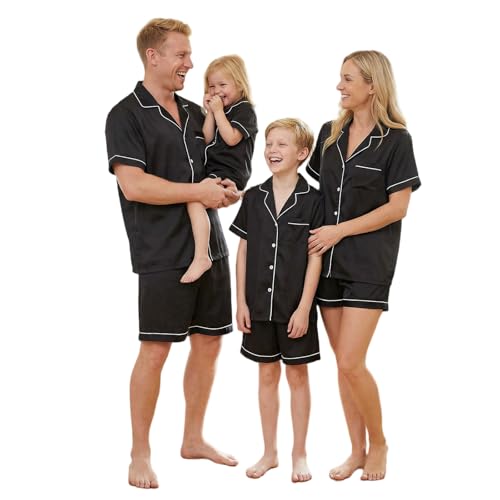 Urkutoba Matching Silk Pajamas Set for Family Summer Short Family Matching Sleepwear Suits Couple Satin Pjs Set ((#1-Kid, 9 Y)