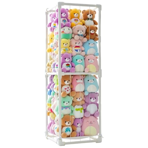 INFTOYCO Large Stuffed Animal Storage Zoo Cage Holder, Upgradation PVC Stuffed Animal Storage Organizer, Space Saving Plush Toys Zoo Holder, for Kidroom Playroom, White