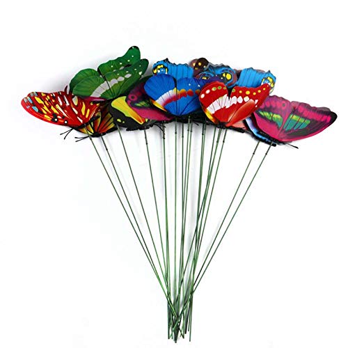 FitBest Lot de 15 piquets papillons multicolores étanches 3D sur tiges en fil de fer pour décorer les parterres de fleurs, les pots de fleurs, le jardin ou la terrasse