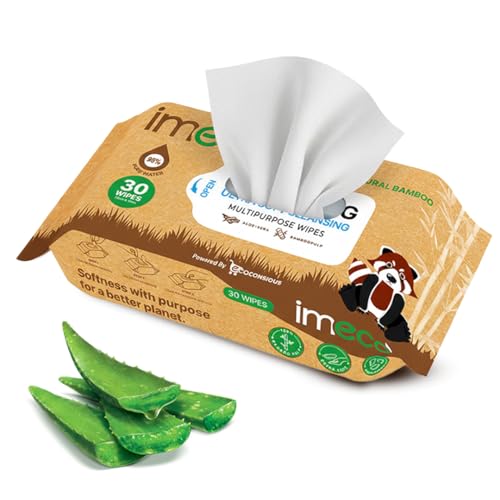 Image of IMECO Bamboo Wet Wipes | 30 Wipes (Pack of 1) | Makeup Remover Wipes | Cleansing Face Wipes | Wet Wipes for Women & Men | Paraben & Alcohol Free | For Multipurpose Use