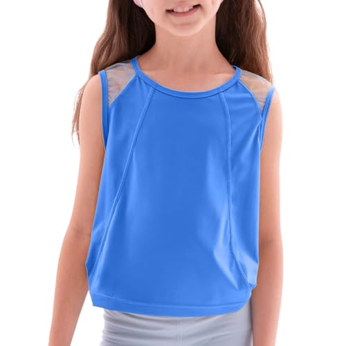 WELAKEN Girls' Athletic Tank Top – Mesh Open Back Sleeveless Sports Shirt for Active Kids