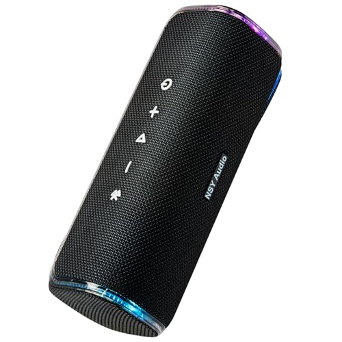 NSY Audio Bass Boosted Bluetooth Bike Speaker, IPX7 Waterproof Portable Wireless Outdoor Speaker, 25-Hour Playtime, LED Lights, TWS Pairing for Pool, Beach, Shower, Gifts (Black)
