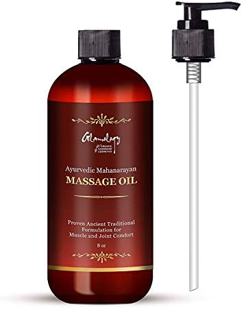 Glamology Proven Ayurvedic Mahanarayan Therapeutic Moisturizing Body Massage Oil - Herbs with Coconut Oil, Sesame Oil, Turmeric & Ginger for Sore Muscles & Stiffness