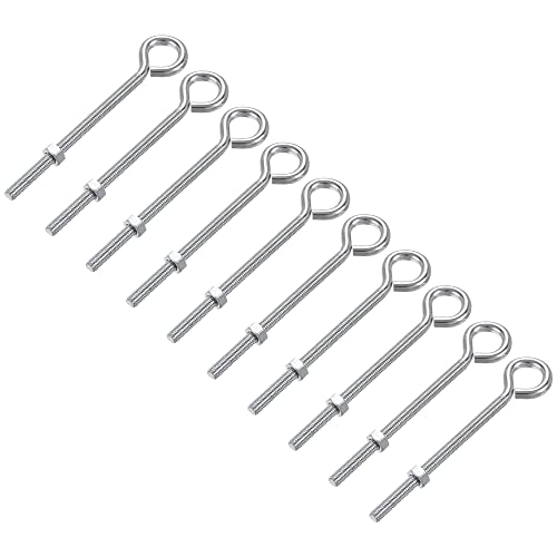 Image of uxcell M6x90mm Eye Hooks Screws Bolts Kit, 10pcs Carbon Steel Hanger Eyelet Hooks Screw with Hex Nuts for Metal Hook, Wood Terminal Ring Hooks