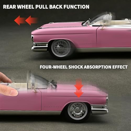 Image of 1:24 Scale Big Cadillac Eldorado Alloy Pickup Car Toy Metal Pull Back Diecast Car with Openable Door and Sound Light, Gifts Toys for Kids【Pink】