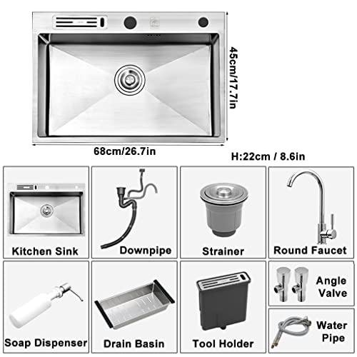 Évier de cuisine cuve unique inox encastrable avec robinet carré
