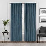 Eclipse Absolute Zero Harper Velvet Blackout Thermal Insulated Rod Pocket Curtains for Bedroom, Single Panel, 50' x 84', Teal