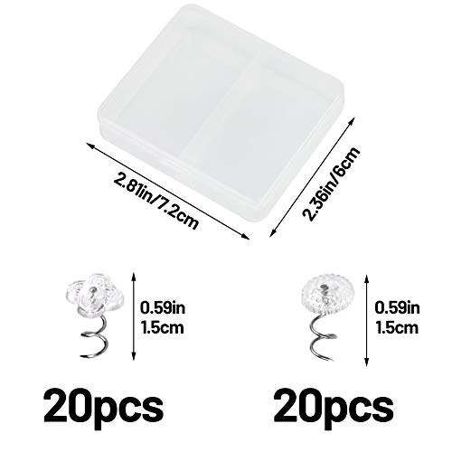 Image of Lunarm 40pcs Upholstery Tacks Clear Heads Twist Pins 0.59 inches | 2 Styles Upholstery Tacks for Furniture, Bedskirt, Slipcovers, Seat Covers, Leather, Cloth and Other Fabric with Box