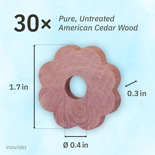 Cedar Wood Moth Protection Rings: 30 Cedar Wood Cabinet Scented Flowers Moth Protection for Wardrobe - Natural Wardrobe Fragrance - Moth Protection in Wardrobe Against Clothes Moths