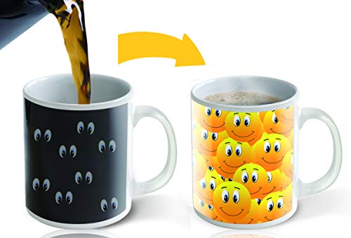Cortunex Color Changing Coffee mug, Cute Magic Tea Cup, Funny Gift For Women and Men, Ceramic Heat Sensitive Coffee Cup | White Smileys