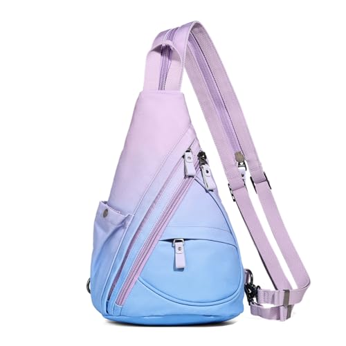 KL928 Canvas Sling Bag - Small Crossbody Backpack Shoulder Casual Daypack Rucksack for Men Women(Large Version) Canvas-palepurple-skyblue