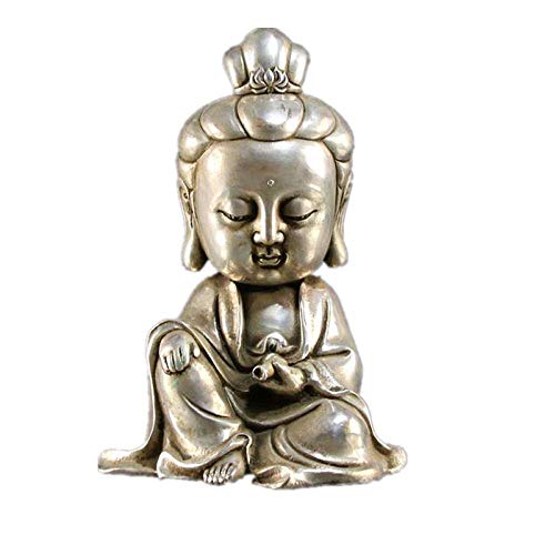 Statue Guanyin Bodhisattva en cuivre blanc, artisanat d'art oriental pour déco chic